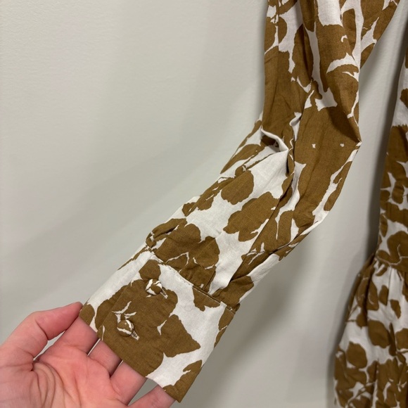 En Saison Brown White Floral Print Babydoll Long Sleeve Short Mini Dress Ruffles - Picture 4 of 13